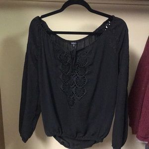 long-sleeve detailed black top